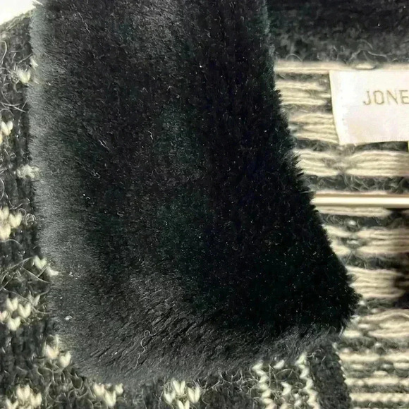 Jones New York Womens Cardigan Black/Cream L Y2K Vintage Fair Isle Zip Front EUC - Picture 3 of 15
